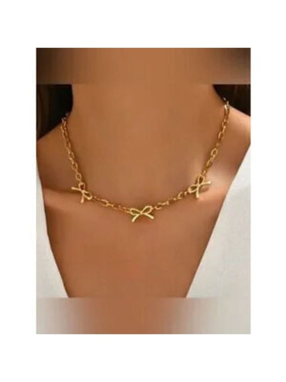 Gold Stainless Steel Bow Charm Necklace Dainty